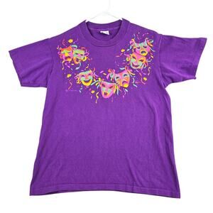 Vintage 1993 Mardi Gras T-Shirt‎ Women's Medium Purple New Orleans Parade Masks